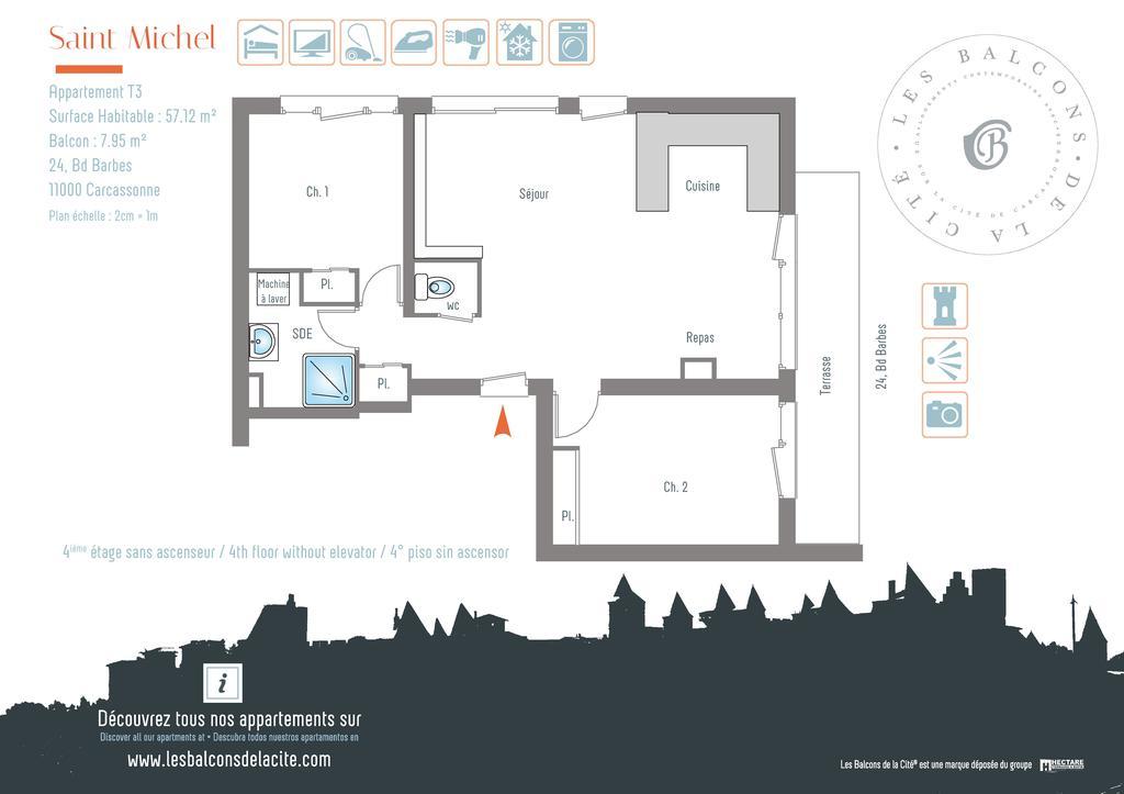 Appartement Le Saint Michel - Les Balcons De La Cite Carcassonne Ngoại thất bức ảnh